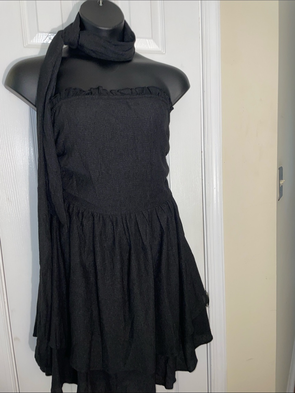 Black textured Smocktop Silicone tape 2Layer Dress with Belt XL Jr